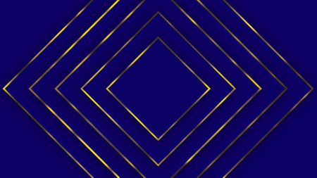 Luxury graphic background - square elements with golden frame on blue background - 3D illustrationの写真素材