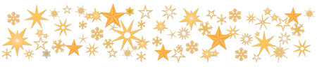 Christmas decoration in orange on banner - different snowflakes and ice stars on white background - 3D Illustrationの写真素材