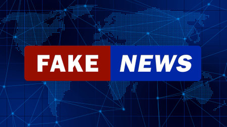 Fake News - design template for news channels or internet tv background - FAKE NEWS lettering on world map background - 3D Illustrationの写真素材