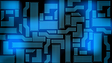 Network and computing technology concept - stylized circuit board in blue design - 3D Illustrationの写真素材