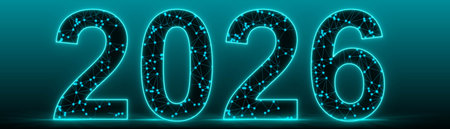 2026 banner - Abstract image of the new year - made of wireframe mesh polygon on gradient background...