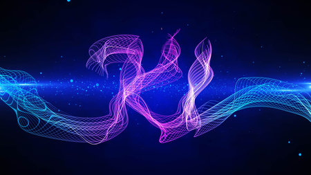 AI - Artificial Intelligence - abstract representation, wavy neural network with purple and blue...