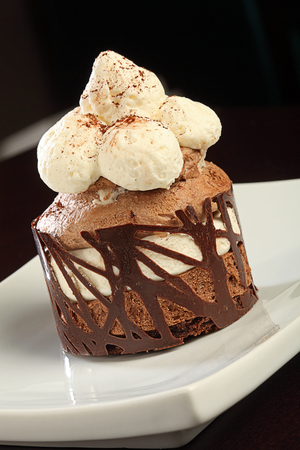 cream desert cake with chocolateの写真素材