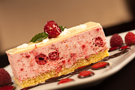 fruit cake with raspberriesの写真素材