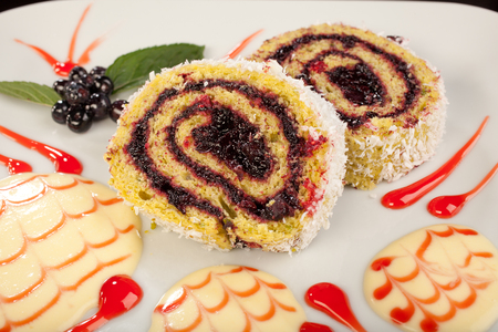 fruit cake with blackberriesの写真素材