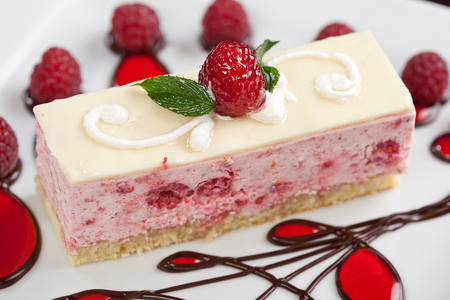 fruit cake with raspberriesの写真素材