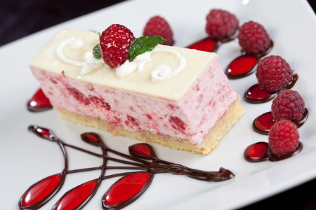 fruit cake with raspberriesの写真素材