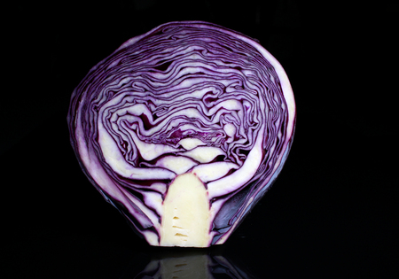 Red cabbage on black background. Food photo on black.の写真素材