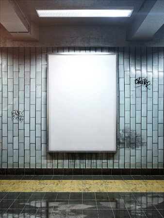 white big vertical poster on metro stationの写真素材