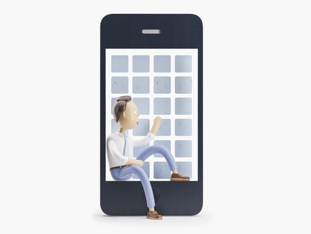 cartoon character sit in phone with emailの写真素材