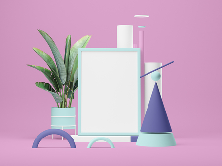 3d illustration. Frame Mockup with abstract colored forms.の写真素材