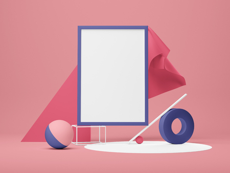 3d illustration. Frame Mockup with abstract colored forms.の写真素材
