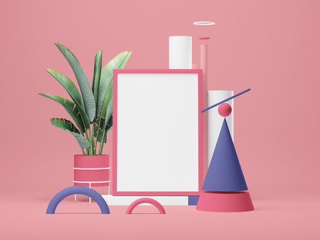 3d illustration. Frame Mockup with abstract colored forms.の写真素材