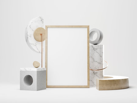 3d illustration. Frame Mockup with abstract colored forms.
