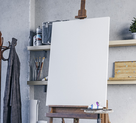 Artist creative work studio mockup. 3d illustration.の写真素材