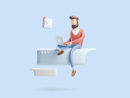 cartoon character sitting on a bubble talk. social media concept. 3d illustrationの写真素材