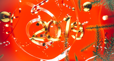 3d illustration. Xmas decoration elements. Merry Christmas and happy new year. Background with gift box.の写真素材