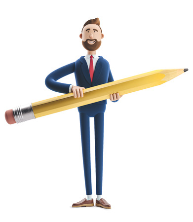 Cartoon character Billy with a big pencil. 3d illustrationの写真素材