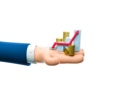 Cartoon businessman character hand hold a money grow concept. 3d illustration.の写真素材