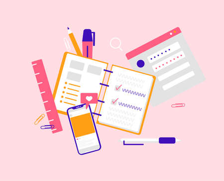 Blogging. Modern vector minimalistic illustration. Social media concept.のイラスト素材