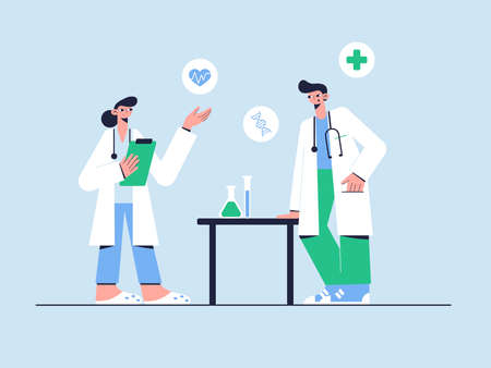 Doctors experimenting in the laboratory. Medical concept. Vector illustration.のイラスト素材
