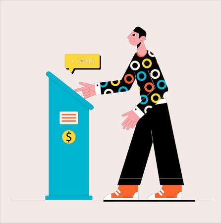 Customer standing near atm. Business concept. Vector illustration.のイラスト素材