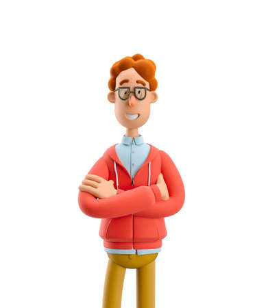 Nerd Larry standing with hands crossed. 3d illustration.の写真素材