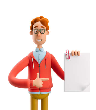Nerd Larry with document. 3d illustration.の写真素材