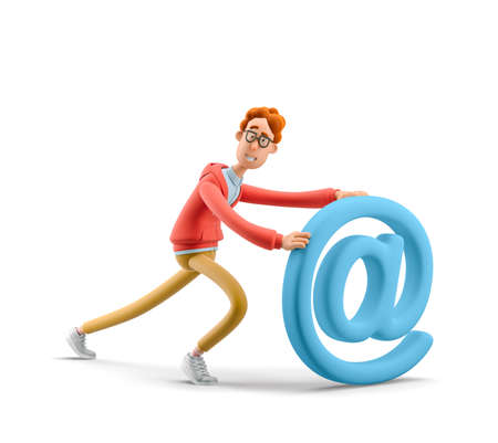Social media concept. Nerd Larry with email sign. 3d illustration.の写真素材