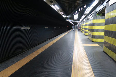 Rome Italy June 2016. Policlinico metro station platform. Policlinico is a  Rome metro station on Line B.のeditorial素材