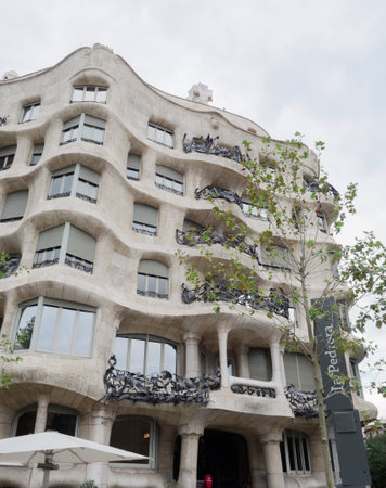 Barcelona Casa Mila La Pedrera facade in Catalonia, Spain designed and constructed by architect Antoni Gaudi between 1906 and 1912.のeditorial素材