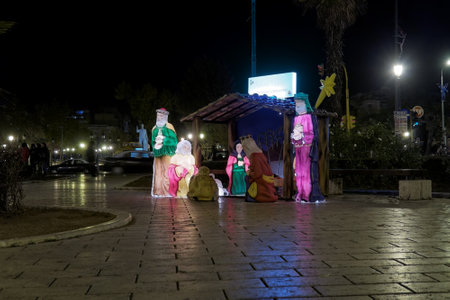 Thessaloniki, Greece - December 11 2016: Christmas decorations at city center. The first night of municipality decorations at the main square of the city, Aristotelous square.のeditorial素材