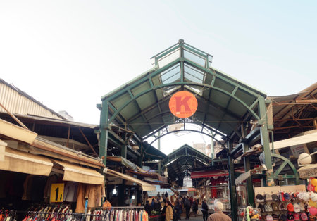 Thessaloniki, Greece Kapani open public market new logo. Formally named Agora Vlali, it is located close to Aristotelous Square, in the heart of the traditional city center.のeditorial素材