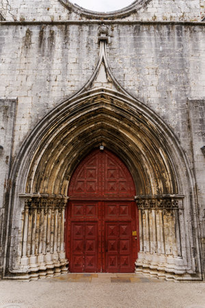 Lisbon, Portugal  external day view of Carmo Convent. Main portal entrance leading access to the nave ruins of The Convent of Our Lady of Mount Carmel, Convento da Ordem do Carmo.のeditorial素材