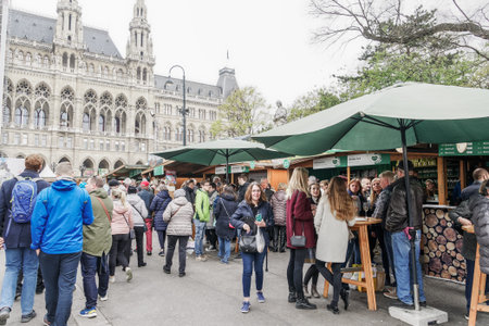 Vienna, Austria Steiermarkdorf Styrian Spring Festival at Rathausplatz. Steiermark-FrÃ¼hling annual meeting where Austrian tourism regions & street vendors exhibit their food, wine & tourism offers.のeditorial素材