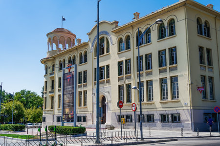 YMCA building facade day view in Thessaloniki, Greece.YMCA external view at homonymous central square named in Greek Plateia XANTH.のeditorial素材