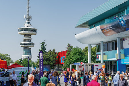 Thessaloniki, Greece 84rth International fair pavilions with crowd. Fair takes place from 7 to 15 September 2019. India is the honoured country this year.のeditorial素材