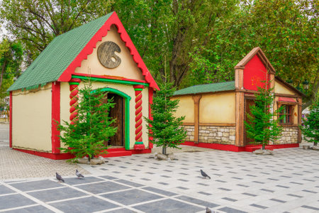 Thessaloniki, Greece Christmas decorations at Aristotelous square. Day view of festive instalments at the northern part of main city square.のeditorial素材