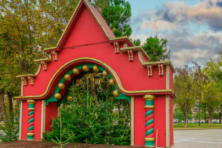 Thessaloniki, Greece Christmas decorations at Aristotelous square. Day view of festive instalments at the northern part of main city square.のeditorial素材