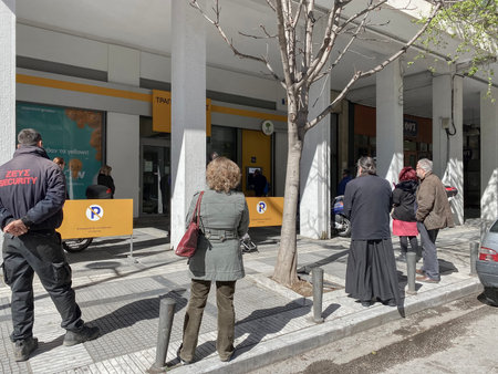 Thessaloniki, Greece Coronavirus measures affect business & daily life. Greeks keep their distance...