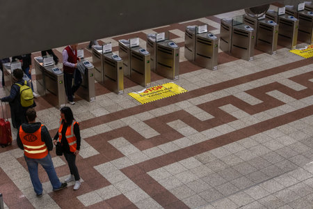 Athens, Greece metro station with ticket validating TVC gates. Attiko Metro Monastiraki stop...
