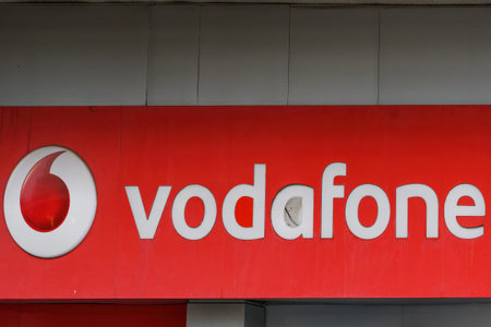 Thessaloniki, Greece - December 10 2020: Vodafone telecommunications store facade with logo....