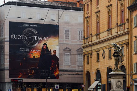 Bologna, Italy - November 16 2021: The Wheel Of Time series billboard public display. Day view of a...