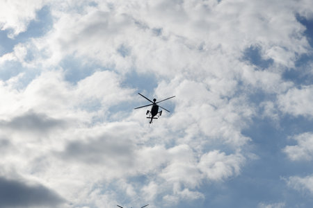 Thessaloniki, Greece - October 28 2022: Kiowa Warrior helicopter during an air show. Greek Air Force Bell OH-58 flying during the National Oxi Day parade.のeditorial素材