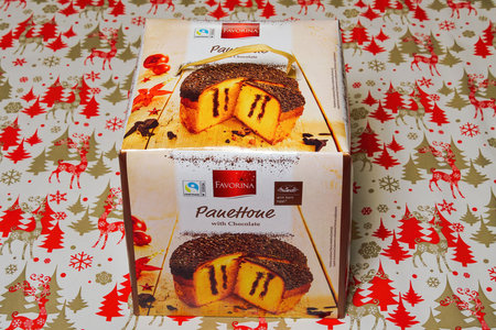 Thessaloniki, Greece - October 07 2023: Christmas festive Favorina Panettone Italian fruitcake sweet bread with chocolate on display.のeditorial素材