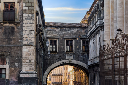 Arch of Saint Benedict (Arco di San Benedetto), part of Benedictine Abbey in Catania Sicily, Italy.の写真素材