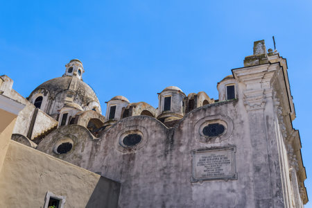 Santo Stefano former cathedral Catholic church exterior in Capri Island, Italy.の写真素材