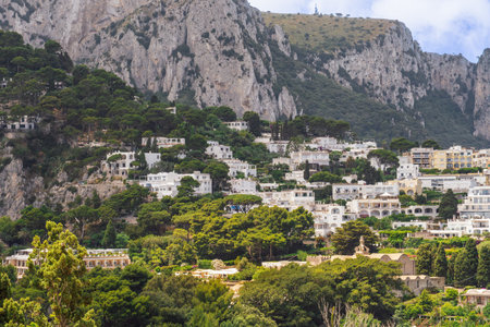Capri Island, Italy landscape with vibrant architecture creating a stunning panorama of coastal beauty.の写真素材