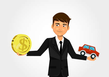 Businessman scales with dollar and car.のイラスト素材