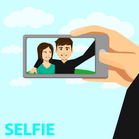 Couple Selfie By Phoneのイラスト素材